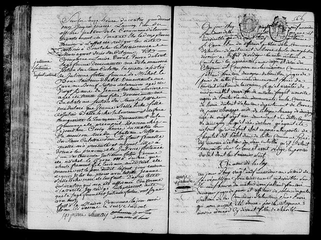 Acte de naissance de BELLOCHE Julienne Fortunée enfant naturel (16 juillet 1794),acte de naissance de Marie Adélaïde enfant trouvé (17 juillet 1794).