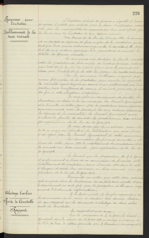 Chemin vicinaux, ressources pour l'entretien, établissement de la taxe vicinale . Abatage d'arbres, route de Courteille, pétition formulée par Mr BEAUDOIN demeurant n°3 route de Courteille, rapport