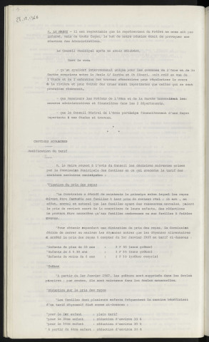Réunion des Maires des communes limitrophes de la Sarthe. Cantines scolaires, modification du tarif.