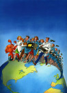 "Moulinex, l'internationalisation" : maquette de la première page de couverture (21 x 29.7cm) (dessin Y. Panhaleux).