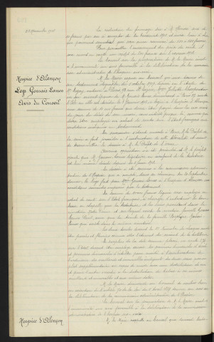 Hospice d'Alençon, vente du champs Guillaume dépendant de la ferme de Mébil-Fleury, Maitre DUFRESNE notaire, Mr HONORE, commune de Semallé, avis du conseil. Hospice d'Alençon, legs GONAIS LANOS mari de Mme GONAIS LANOS née CHARPENTIER Juliette, demeurant n°37 Rue de l'Isle, Mr LEGAY notaire à Paris n°93 Rue St Lazare