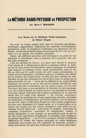Adduction complémentaire d'eau potable pour la ville d'Alençon, utilisation de nouvelles méthodes de prospection (radio-physique, sourciers...) (1932) : publication (1932)