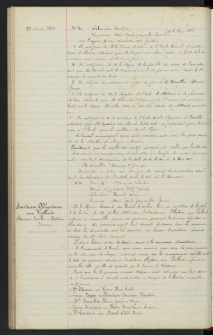 Recrutement, sursis d'incorporation : Avis du Conseil. Assistance obligatoire aux vieillards : Admissions nouvelles et mutations diverses