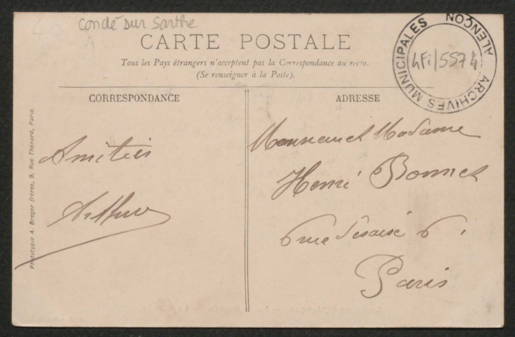 Condé-sur-Sarthe (Orne), environs d'Alençon, la Boissière, le village, carte postale ancienne noir et blanc, C. Bourdas, édit, phototypie A. Breger frères, Paris, (date d'utilisation :19 avril 1908), (14x9), acquisition 2021, AMA.