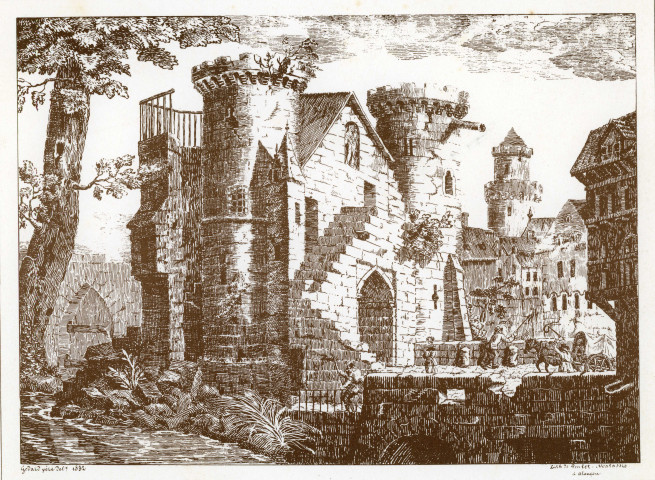 Porte de la Barre, Godard Père (début 1832), lithographie Poulet-Malassis.