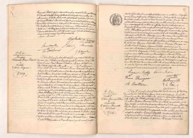 Acte de mariage de DUVAL-DESTIN René Eugène Marcel et BANSARD Maria Joséphine (6 Mai 1907), BOUGON Ferdinand Henri Narcisse et ESTEBE Victorine Suzanne (11 mai 1907), GUIBERT Hilaire François Isidore et LEBOINDRE Madeleine Henriette veuve LIVET (18 Mai 1907).