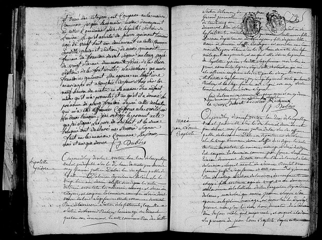Acte de naissance de LEMEUNIER Pierre François (7 mars 1795),acte de naissance de VILLENEUVE Hyppolite Isidore enfant naturel (7 mars 1795),acte de naissance de MACE Jean Louis Baptiste (7 mars 1795).