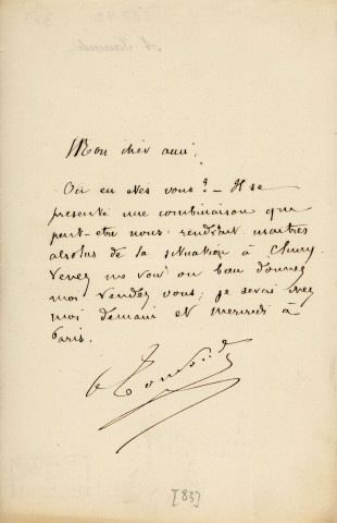 Lettre autographe signée de l'écrivain Alfred Edouard Touroude à l'acteur Adolphe Laferrière (sd).