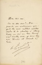 Lettre autographe signée de l'écrivain Alfred Edouard Touroude à l'acteur Adolphe Laferrière (sd).