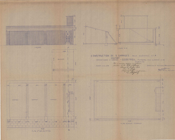 permis de construire n°10, Construction de 3 garages Rue Guéramé Alençon, (date de décision : 1933), (auteur du projet, architecte : HAVES Max (métreur vérificateur)).