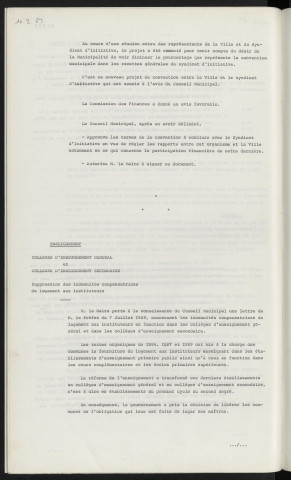 Tourisme, convention entre la ville d'Alençon et le syndicat d'initiative. Enseignement, collèges d'enseignement général et collège d'enseignement secondaire, surpression des indemnités compensatrices de logement aux instituteurs.