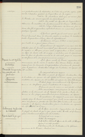 Lycée d'Alençon, projet de création d'un cours d'Agriculture d'hiver, rapport. Square du 49éme Mobiles, entretien, demande d'augmentation présentée par le jardinier Mr LEGEARD, rapport. Enlèvement des fumiers de l'abattoir, projet de traité "de gré a gré" avec Mr LECANUS Emile