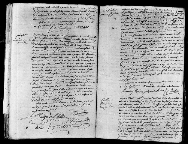 Acte de naissance de BOISSIERE Louis Hugues (2 décembre 1794),acte de naissance de PINGLET Antoine Marie Narcisse (2 décembre 1794),acte de naissance de LABALE Marie Sophie (8 décembre 1794),acte de naissance de CHATELAS Marie Marguerite (9 décembre 1794).