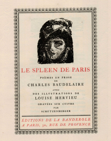 Baudelaire, le spleen de Paris, avec des illustrations de Louise Hervieu, Paris, éditions de la Banderole, [1922], Petit in-quarto broché, un des 30 numérotés sur Hollande (n°25).