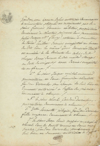 Adjudication aux enchères de deux maisons sises rue Cazault, appartenant aux héritiers Desroches par Pierre Jean (19 septembre 1808).