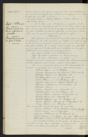 Lycée d'Alençon, bourses d'externat attributions. Lycée d'Alençon, frais d'études des classes enfantine et primaire, demande de remise de frais d'études