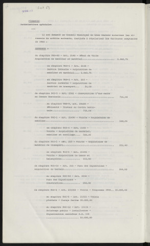 Finances, autorisations spéciales.