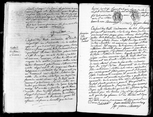 Acte de naissance de MARTIN Marie Anne (18 octobre 1794),acte de naissance de RICHARD Victorine Suzanne (21 octobre 1794),acte de naissance de GRAVELLE Françoise Elie enfant naturel (21 octobre 1794).