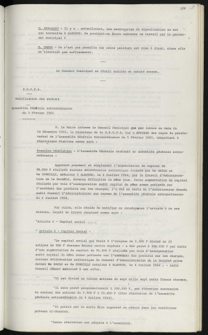 Entreprise de signalisation au sol, demande de faire travailler le personnel municipal. S.E.M.P.A, modification des statuts, assemblée générale extraordinaire du 5 Février 1965, Maitre BACLE et CORNILLE notaire à Alençon.
