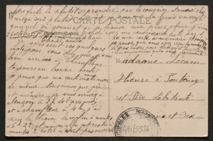 Champfleur (Sarthe), La gare, carte postale ancienne noir et blanc, photo Métayer, la Fresnay, (date d'utilisation : 27 octobre 1914), (14x9), acquisition 2021, AMA.