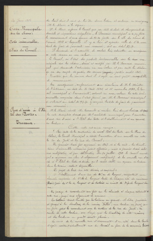 Poste de transformateur d'énergie électrique du quartier de la Gare, bail avec les Chemins de Fer de l'état, Taxe Municipale sur les chiens, cotes irrécouvrables : avis du Conseil. Rue d'accès à l'Hôtel des Postes : travaux
