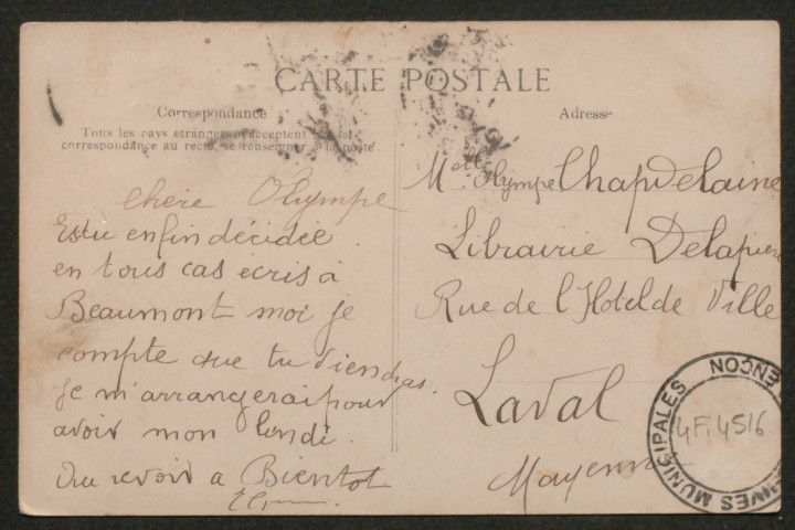 Alençon (Orne), La Préfecture, carte postale ancienne noir et blanc n°1, A.M.F éditeur, [date cliché :1908-1910], (date d'utilisation : 17 mars 1913, 21 août 1912), (14x9), AMA, 2 exemplaires.