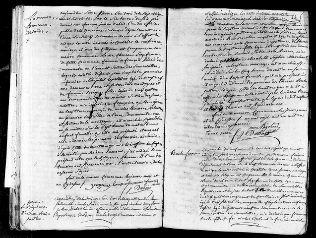 Acte de naissance de LAMARRE Françoise Elisabeth (5 janvier 1795),acte de naissance de PEROU LA BIGOTIERE Thérèse Louise Justine (7 janvier 1795),acte de naissance de BARBE Désirée Célestine (8 janvier 1795).