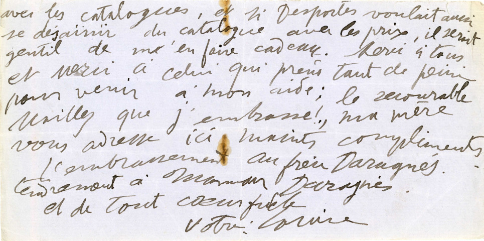 Lettre autographe signée au peintre Georges Maillez (sd), 2 pages format in 8 oblongues.