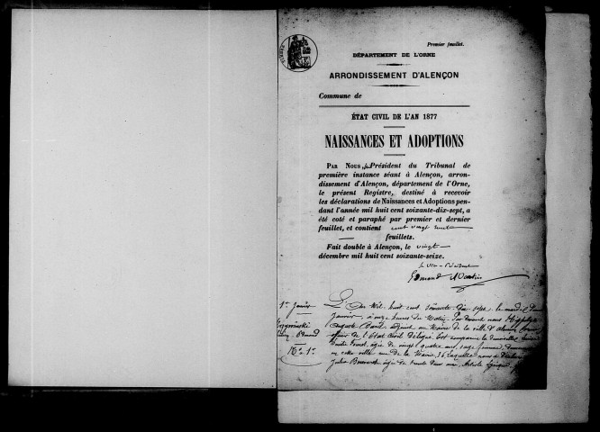 Registre des actes de naissance et adoption.