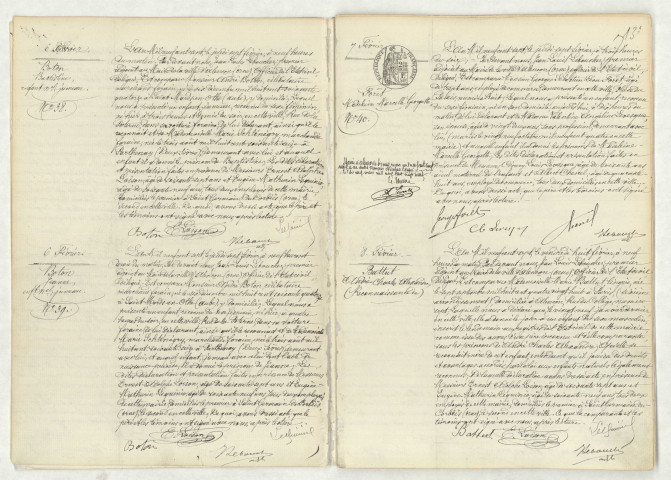 Acte de naissance de BOTON Baptistine enfant naturel jumeau (6 février 1907),acte de naissance de BOTON Jeanne enfant naturel jumeau (6 février 1907),acte de naissance de FORET Madeleine Marcelle Georgette (7 février 1907),reconnaissance de BATTUT André Charles Alexandre (8 février 1907).