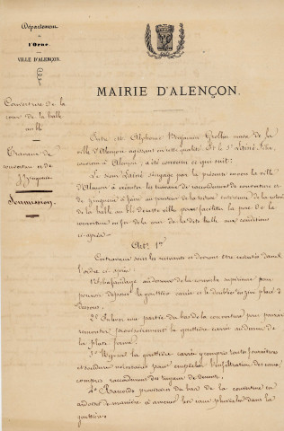 Couverture de la Halle au blé en fer et verre (1863-1864), travaux de couverture, de zinguerie, exécution : acte de soumission ; travaux de maçonnerie : certificat de réception.