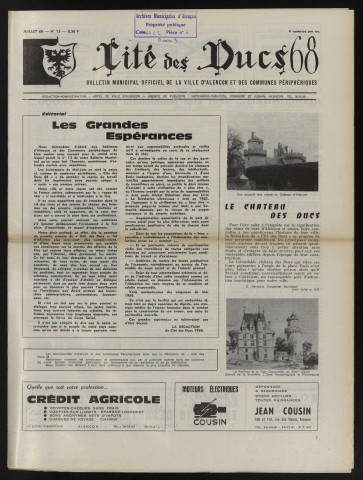 Cité des Ducs, bulletin municipal officiel de la Ville d'Alençon et des communes périphériques n°13 (Juillet 1968).
