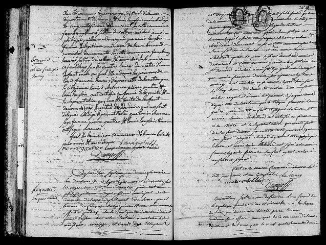 Acte de naissance de BERNARD Louis François Henry (26 novembre 1793),acte de naissance de LEGENDRE Jacques Louis (27 novembre 1793),acte de naissance de BARALY Thérèse Claudine (27 novembre 1793).