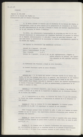 emprunt de 624 000 F auprès de la caisse des dépôts et consignations pour le centre d'abattage.