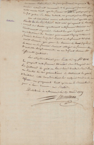 Consultation sur les droits et coutumes de la femme normande pour les actes de licitation (13 mars 1809).