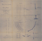 Construction d'un château d'eau de 300m3, détails, semelle, porte, fenêtre, montage de fût : élévation, coupes (Larbanet, éch : 1/200, plan n°21, 29 juillet 1936).