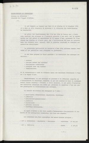 Bains douches de Courteille, travaux de réfection, résultat de l'appel d'offres.