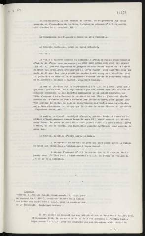Finances, garantie à l'office public départemental d'H.L.M. d'un emprunt de 109 810 F auprès de la caisse des prêts aux organismes d'H.L.M. pour financement complémentaire de 48 logements P.S.R. boulevard Duchamp. Finances, garantie à l'office public départemental d'H.L.M d'un emprunt de 45 460 F contracté auprès de la caisse des prêts à l'organisme d'H.L.M pour la construction de 24 logements boulevard Duchamp.