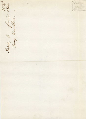 Lettre autographe signée de l'écrivain Tony Révillon à l'acteur Adolphe Laferrière [1860].
