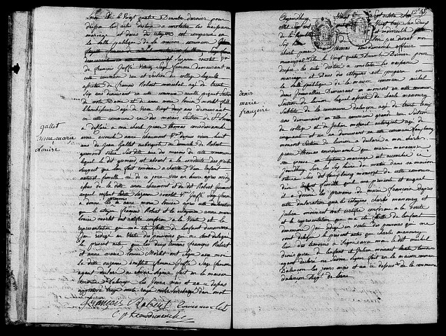 Acte de naissance de GALLET Anne Marie Louise (27 octobre 1793),acte de naissance de DENIS Marie Françoise (27 octobre 1793).