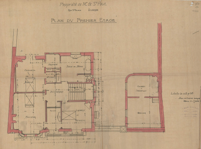 permis de construire n°3, construction d'une maison d'habitation Rue Saint-Blaise Alençon, (date de décision : 1907), (auteur du projet, architecte : MOINET Léon ).
