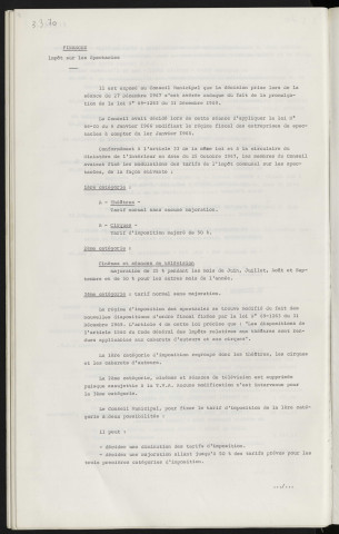 Finances, impôt sur les spectacles.