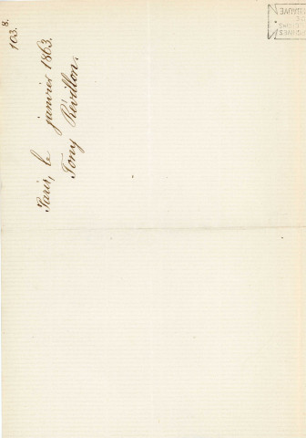 Lettre autographe signée de l'écrivain Tony Révillon à l'acteur Adolphe Laferrière [1863] .