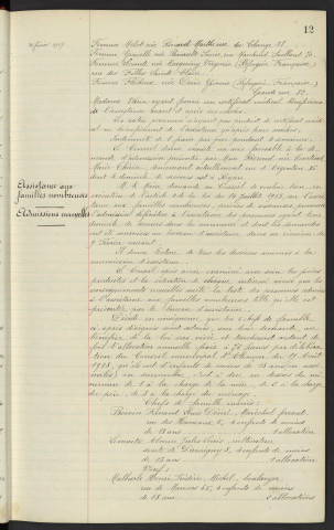 Assistance aux femmes en couches, admissions nouvelles. Assistance aux familles nombreuses, admissions nouvelles