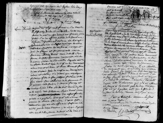 Acte de naissance de FONTAINE Louise Clémente enfant naturel (18 décembre 1794),acte de naissance de APPLAGNAS Amélie Charlotte (20 décembre 1794).