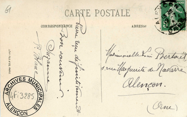 Alençon (Orne), L'Hôtel des postes, carte postale ancienne noir et blanc n°102, édition M L, (Date d'utilisation : 12 juillet 1919 ), (14x9), AMA.