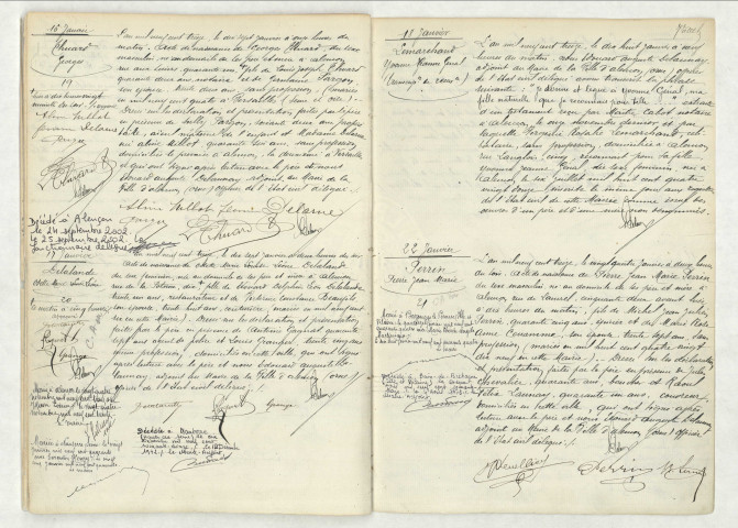 Acte de naissance de THUARD Georges (16 janvier 1913),acte de naissance de DELALANDE Odette Marie Louise Léone (17 janvier 1913).Transcription de reconnaissance de LEMARCHAND Yvonne Jeanne Génal (18 janvier 1913),acte de naissance de PERRIN Pierre Jean Marie (22 janvier 1913).