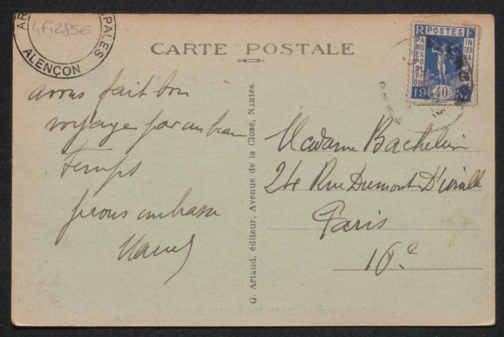 Alençon (Orne), Pont sur la Sarthe et L'Hôpital, carte postale ancienne noir et blanc n°9, G. Artaud éditeur, Nantes, sd, (14x9),AMA.