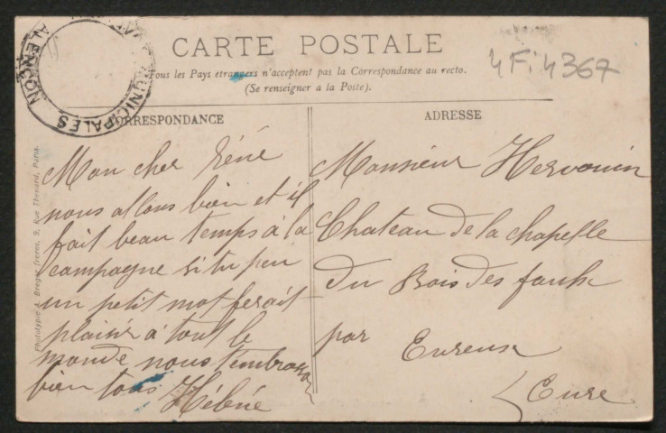 Condé-sur-Sarthe (Orne), La Boissière, carte postale ancienne noir et blanc, phototypie A. Breger, Bourdas éditeur, (Date d'utilisation : 31 août 1910), (14x9), AMA.