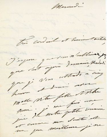 Lettre autographe signée de la femme de lettres Louise Colet sur ses œuvres dramatiques au comédien Louis Fortuné Adolphe Laferrière [1873].